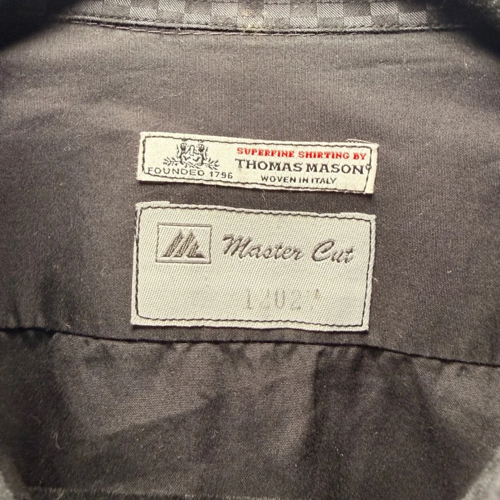 Master Cut Thomas Mason Shirt Mens XL Black Italian Fabric Checkered Trim Luxury